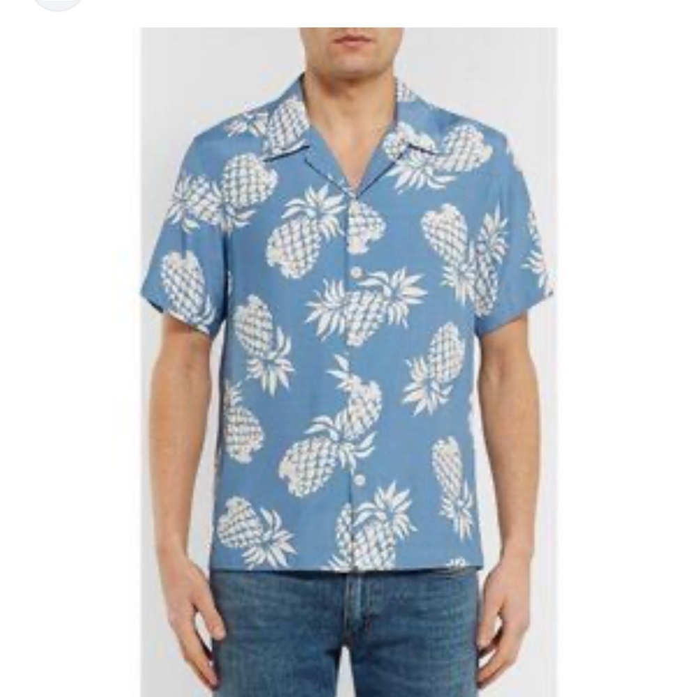Sandro Blue Pineapple Print Casual Button Down Shirt